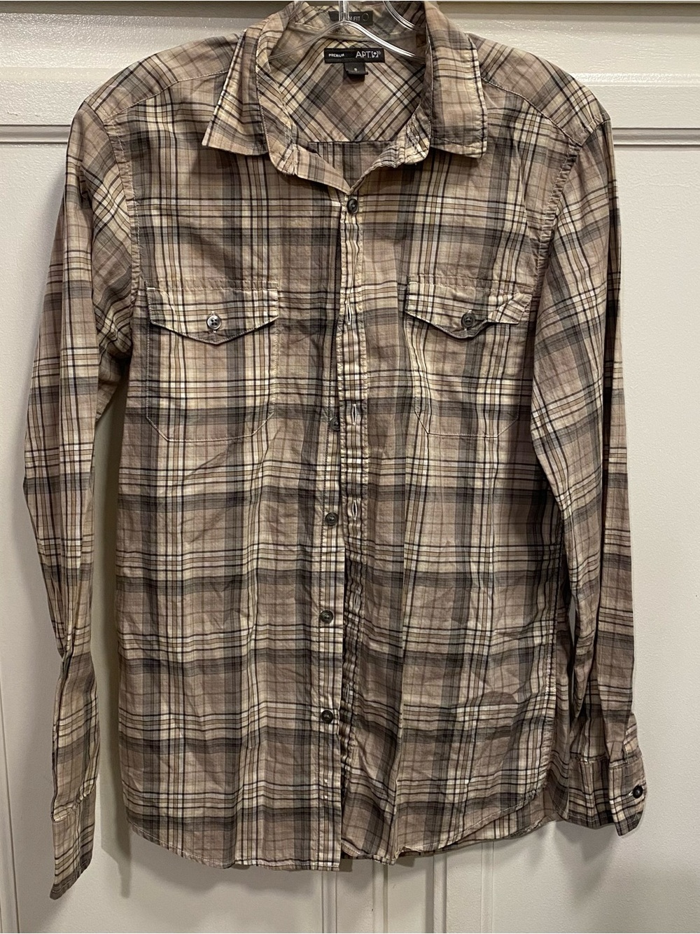 Apt. 9 Men's Tan and Brown Plaid Button-Down Shirt